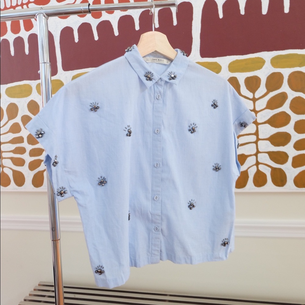 Cropped button down shirt with gems